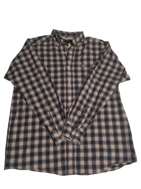 Ariat Pro Series Men's L Blue/White Plaid Long Sleeve Button-Up Pocket